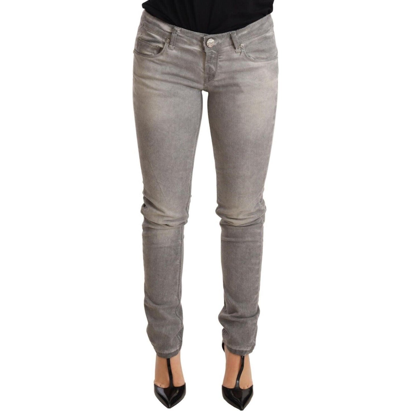 Acht Chic Gray Washed Slim Fit Cotton Jeans Jeans & Pants Acht Slate Gray