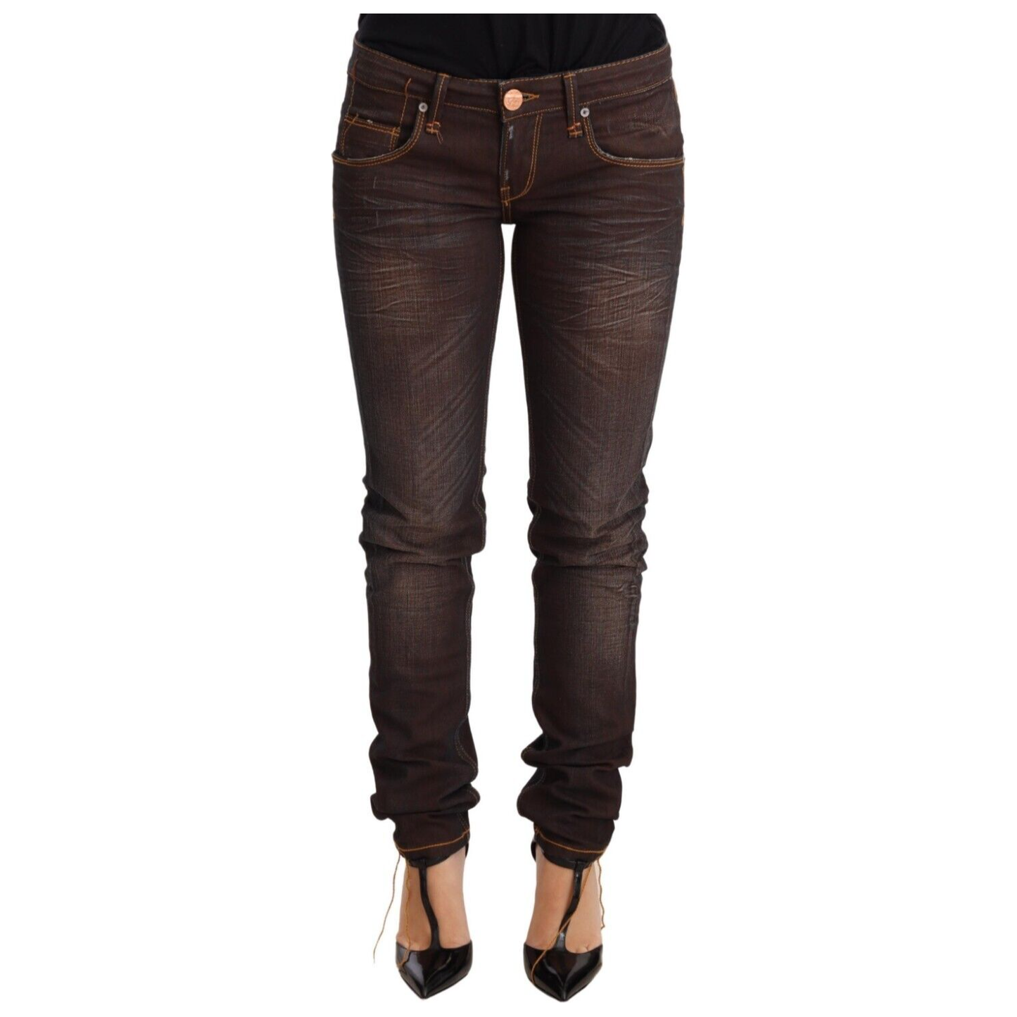 Acht Chic Low Waist Skinny Brown Jeans Jeans & Pants Acht Dark Slate Gray