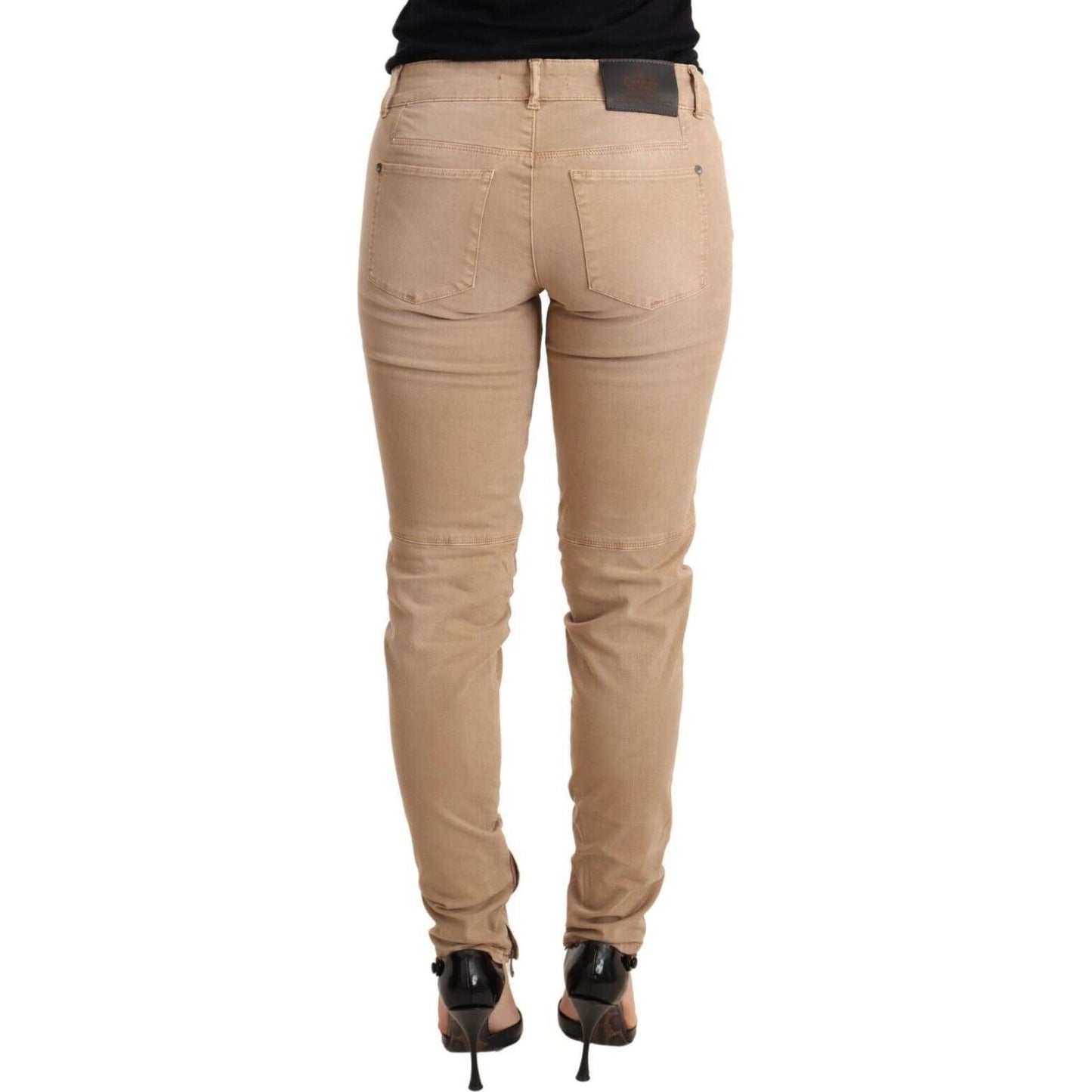 Ermanno Scervino Chic Low Waist Skinny Cotton Trousers Jeans & Pants Ermanno Scervino Rosy Brown