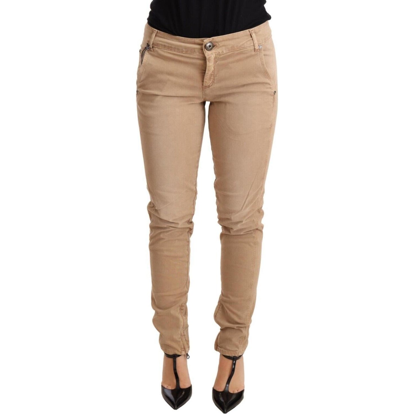 Ermanno Scervino Chic Low Waist Skinny Cotton Trousers Jeans & Pants Ermanno Scervino Rosy Brown