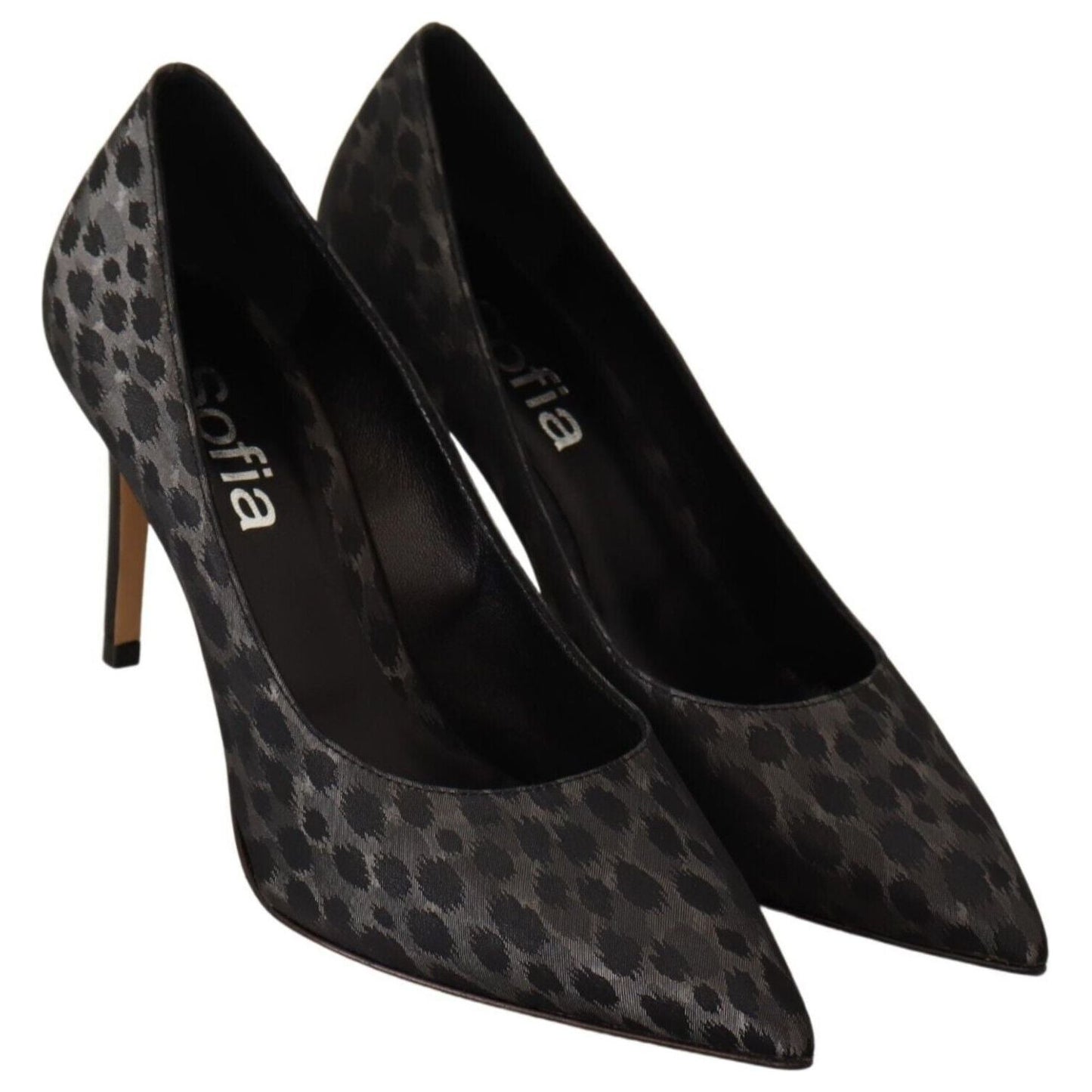 Sofia Black Leopard Leather Stiletto High Heels Pumps Shoes LA9379 - 39