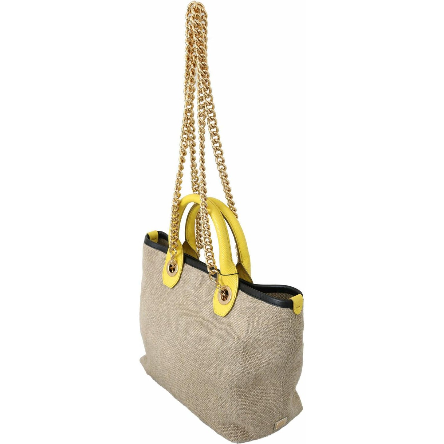 Dolce & Gabbana Beige Linen-Calf Tote with Gold Chain WOMAN SHOULDER BAGS Dolce & Gabbana Rosy Brown