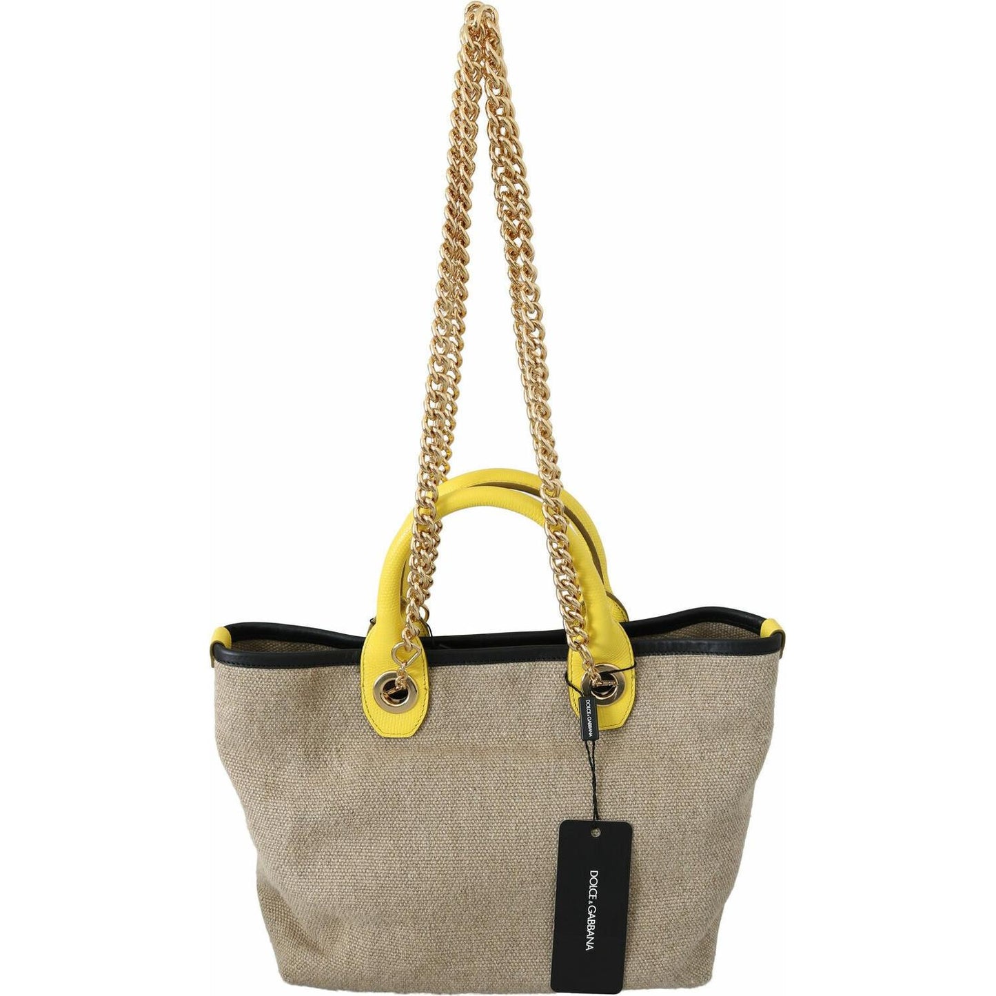 Dolce & Gabbana Beige Linen-Calf Tote with Gold Chain WOMAN SHOULDER BAGS Dolce & Gabbana Rosy Brown