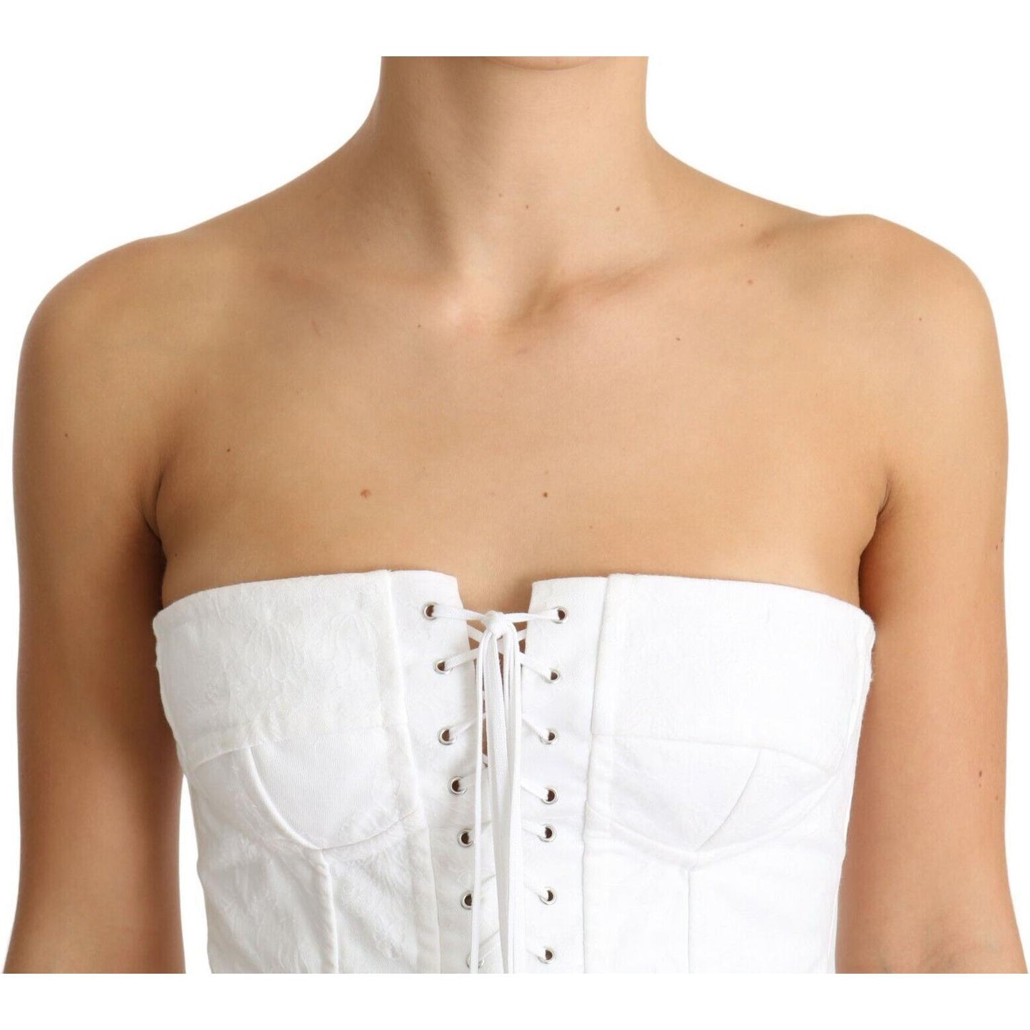Dolce & Gabbana White PALERMO Bustier Cotton Top Corset WOMAN TOPS AND SHIRTS