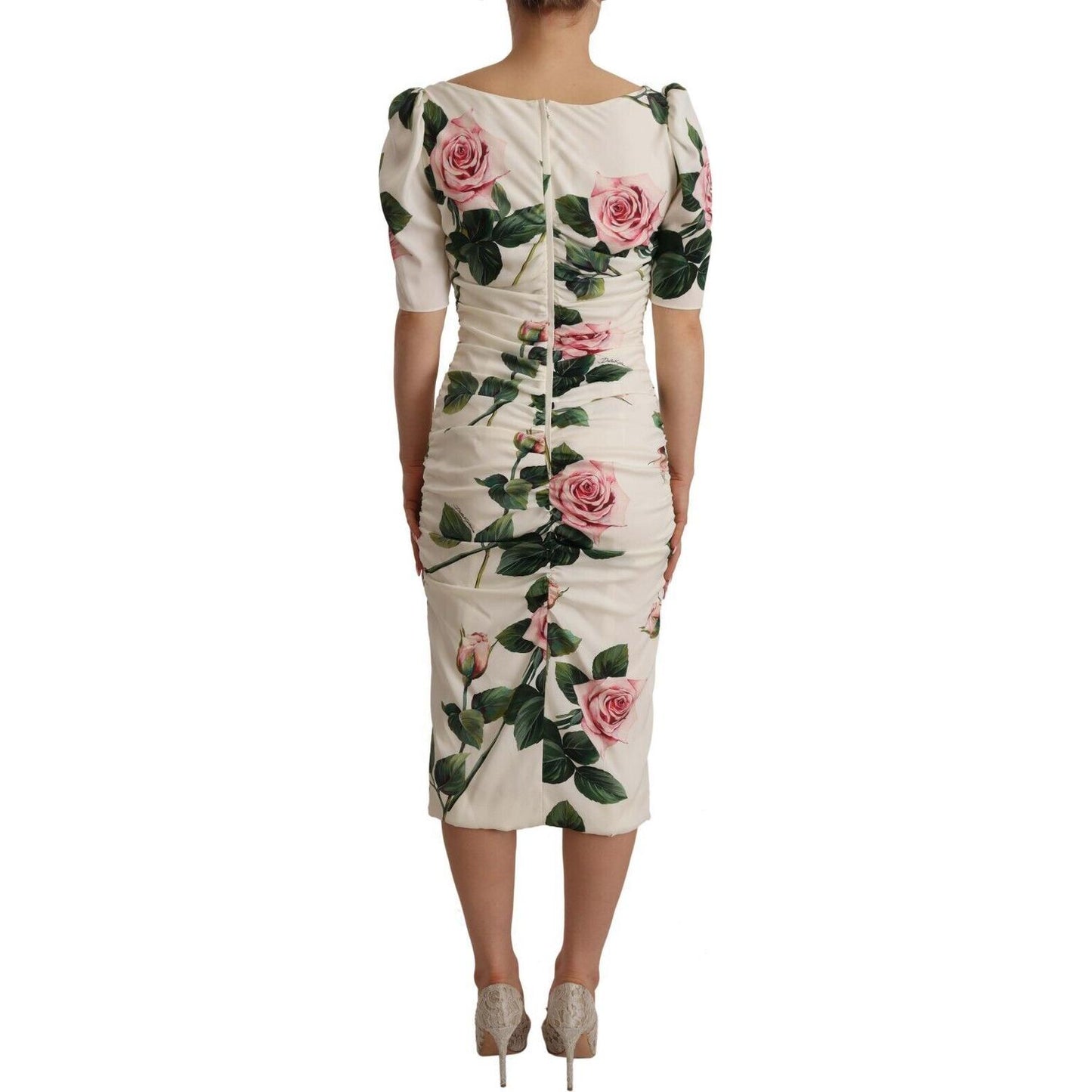 Dolce & Gabbana Elegant White Floral Sheath Dress Dress Dolce & Gabbana Rosy Brown