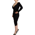 GF Ferre Black Long Sleeves Sweetheart Neck Midi Dress DR28585 - 40