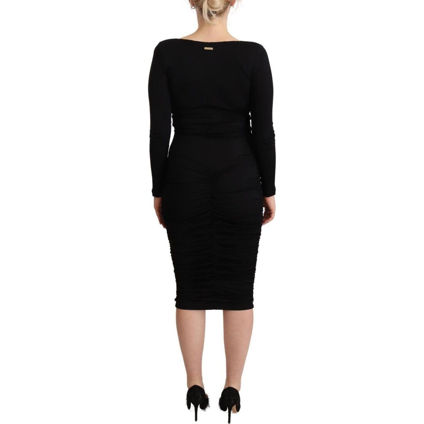 GF Ferre Black Long Sleeves Sweetheart Neck Midi Dress DR28585 - 40