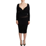 GF Ferre Black Long Sleeves Sweetheart Neck Midi Dress DR28585 - 40