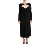 PINKO Black Nylon Stretch Long Sleeves Deep V-neck Maxi Dress DR28607 - 40