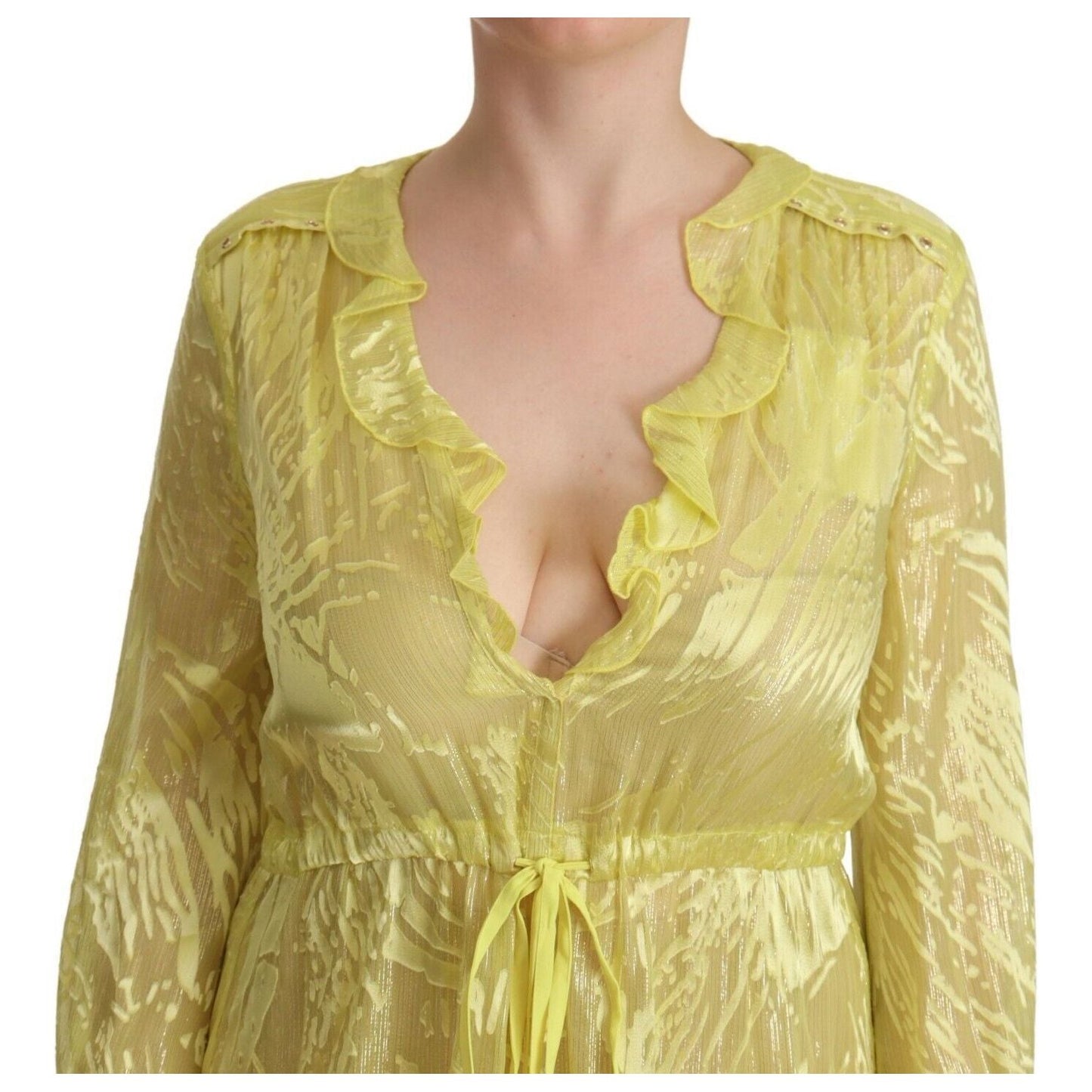 Patrizia Pepe Sunshine Silk Blend Maxi Dress - Long Sleeves & Plunge WOMAN DRESSES Patrizia Pepe Dark Khaki