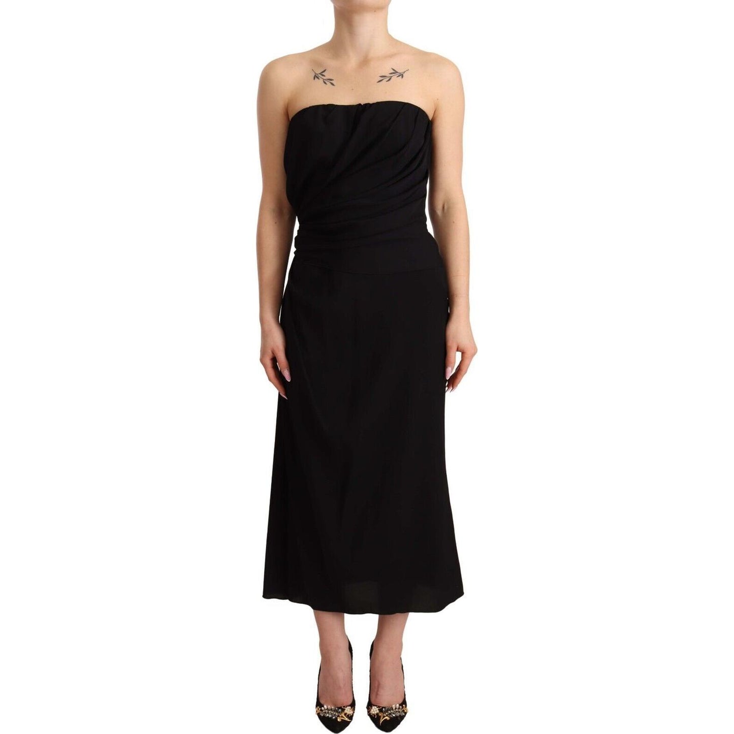 Dolce & Gabbana Black Silk Stretch Strapless Sheath Midi Dress DR28252 - 40
