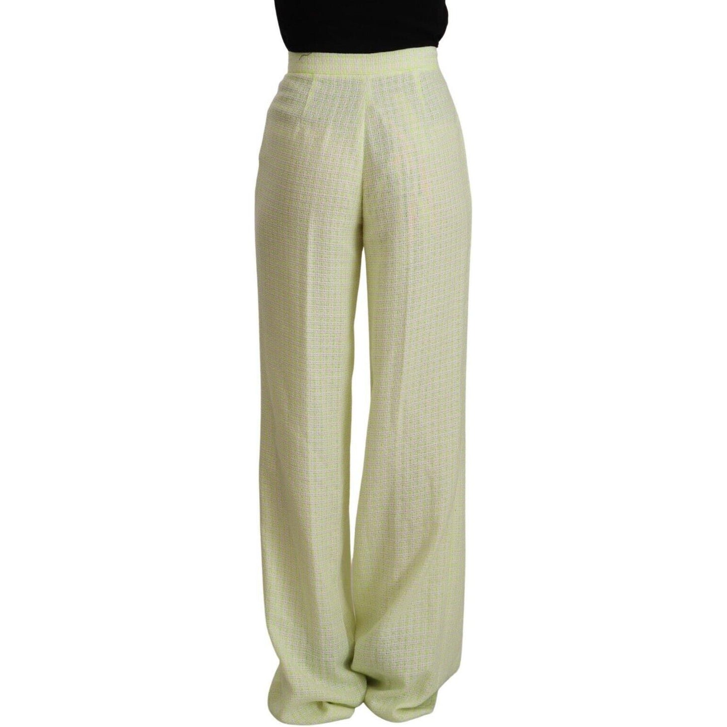 MSGM Yellow Green Cotton High Waist Straight Long Pants