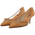 Dolce & Gabbana Peach Mesh Leather Chains Heels Pumps Shoes LA9583 - 39