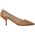 Dolce & Gabbana Peach Mesh Leather Chains Heels Pumps Shoes LA9583 - 39