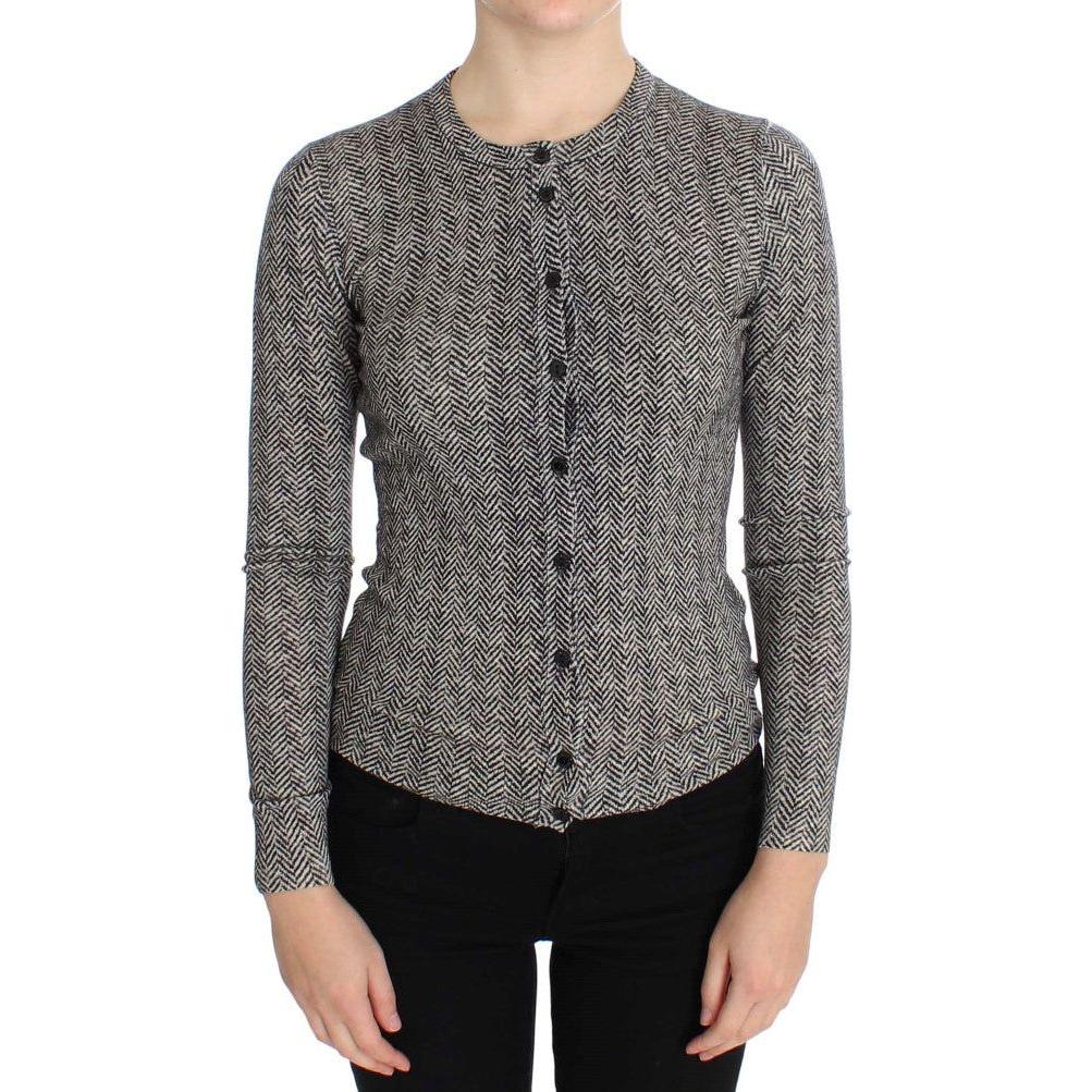 Dolce & Gabbana Elegant Black and White Wool Cardigan Dolce & Gabbana Dark Slate Gray