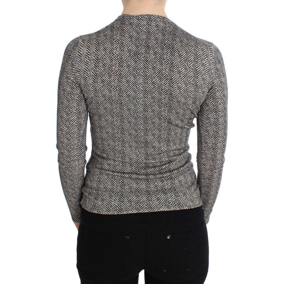 Dolce & Gabbana Elegant Black and White Wool Cardigan Dolce & Gabbana Dark Slate Gray