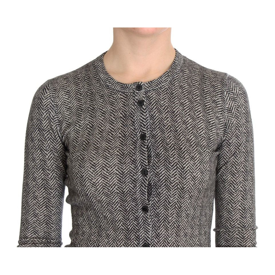 Dolce & Gabbana Elegant Black and White Wool Cardigan Dolce & Gabbana Dark Slate Gray