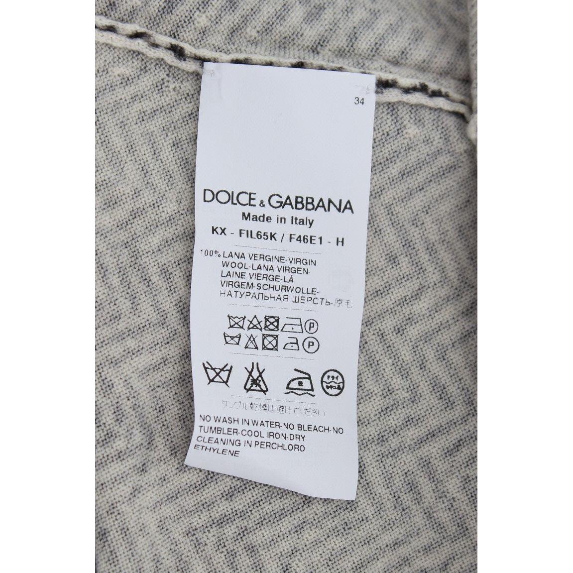 Dolce & Gabbana Elegant Black and White Wool Cardigan Dolce & Gabbana Dark Gray
