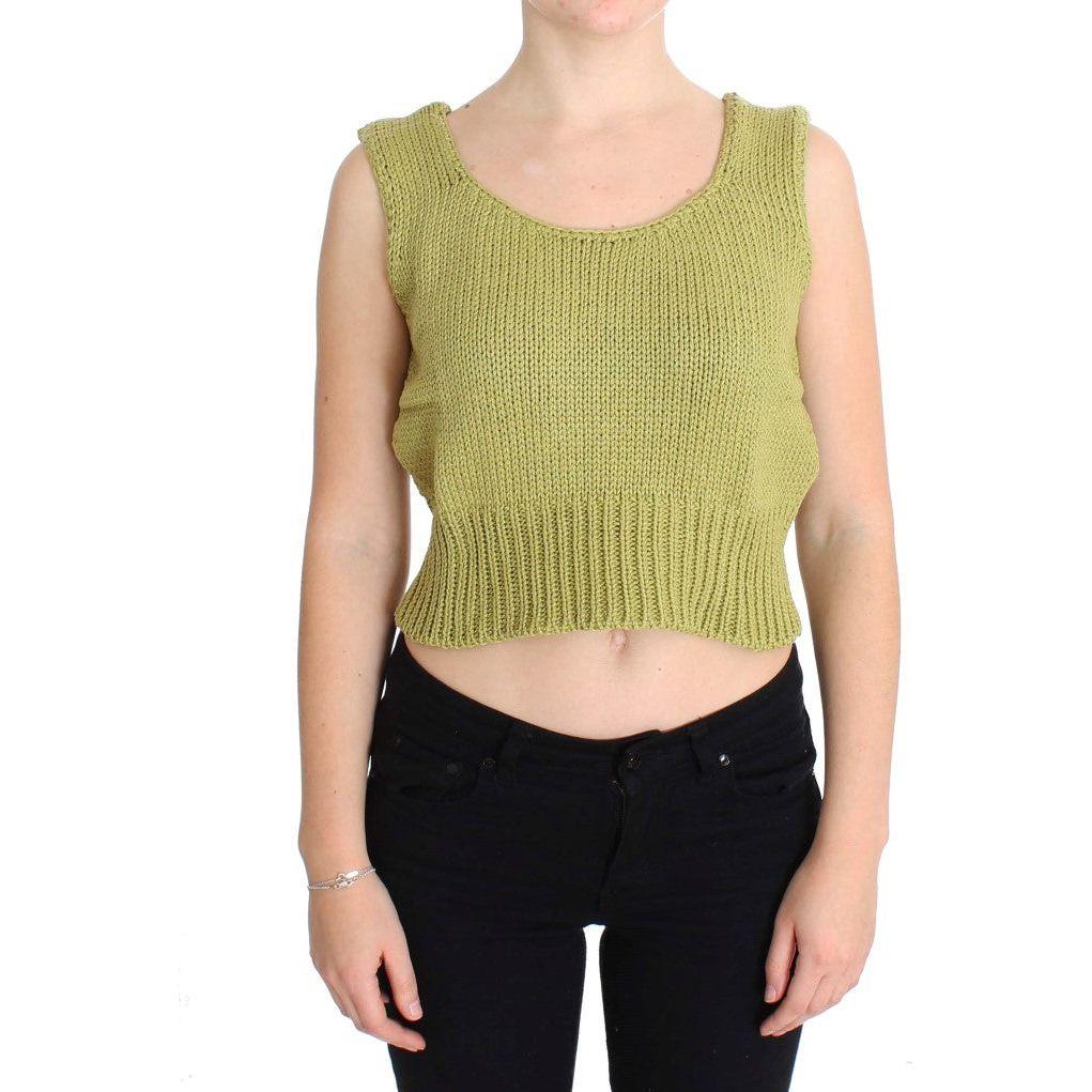PINK MEMORIES Elegant Green Knit Sleeveless Vest Sweater PINK MEMORIES Tan