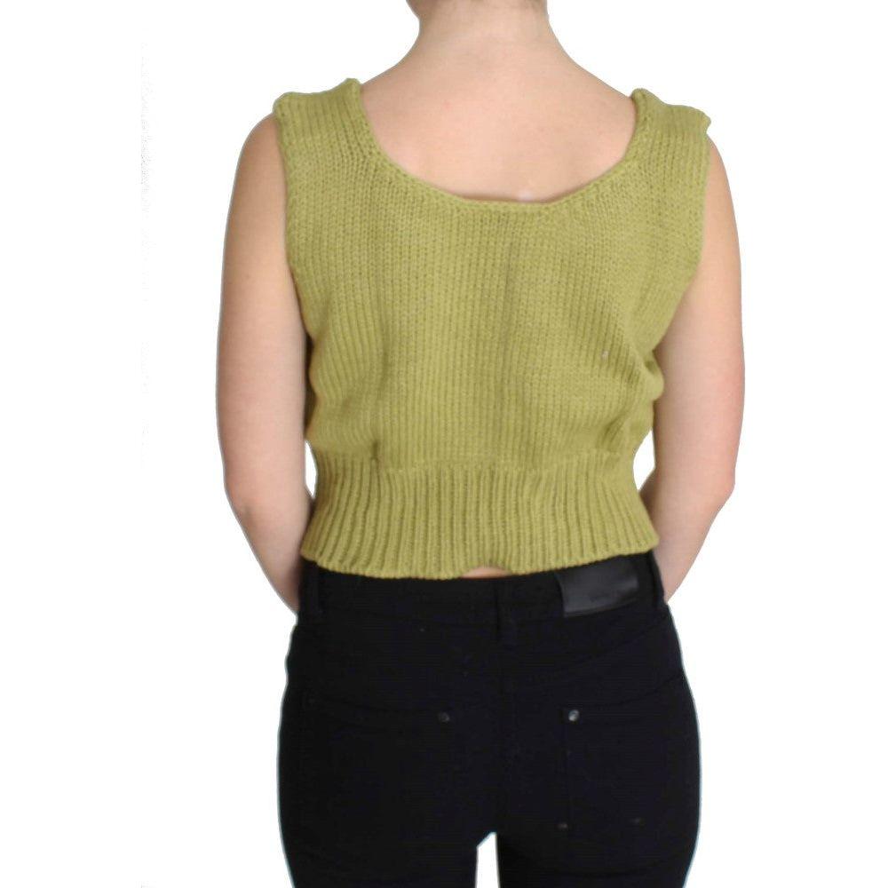 PINK MEMORIES Elegant Green Knit Sleeveless Vest Sweater PINK MEMORIES Dark Khaki