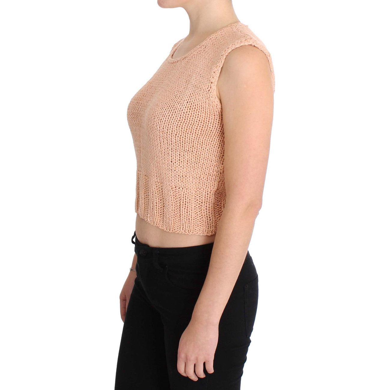 PINK MEMORIES Elegant Pink Knitted Sleeveless Vest Sweater PINK MEMORIES Tan