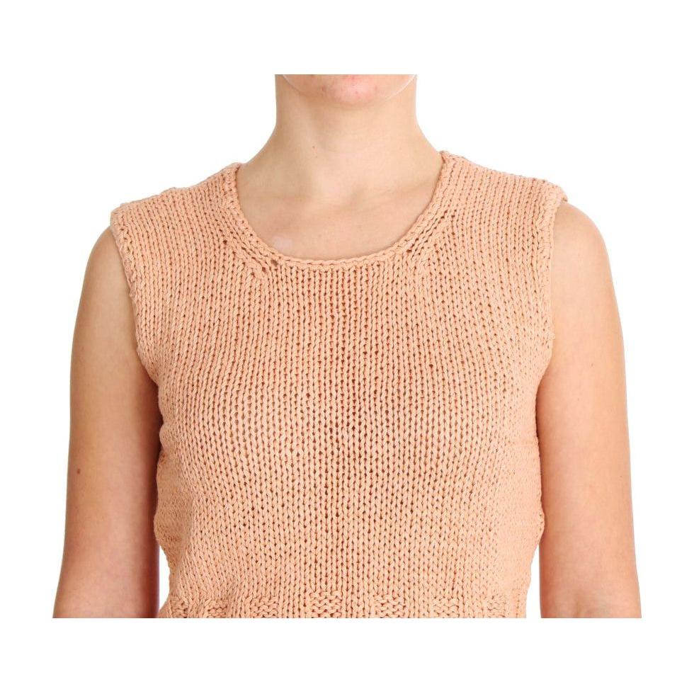 PINK MEMORIES Elegant Pink Knitted Sleeveless Vest Sweater PINK MEMORIES Tan
