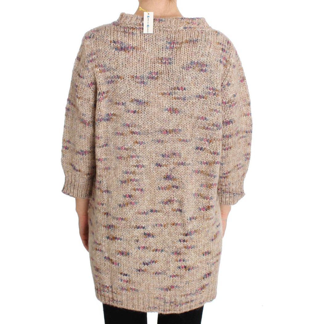 PINK MEMORIES Beige Oversized V-Neck Knitted Sweater PINK MEMORIES Rosy Brown