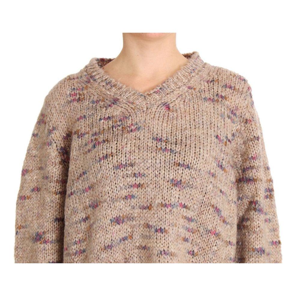 PINK MEMORIES Beige Oversized V-Neck Knitted Sweater PINK MEMORIES Rosy Brown
