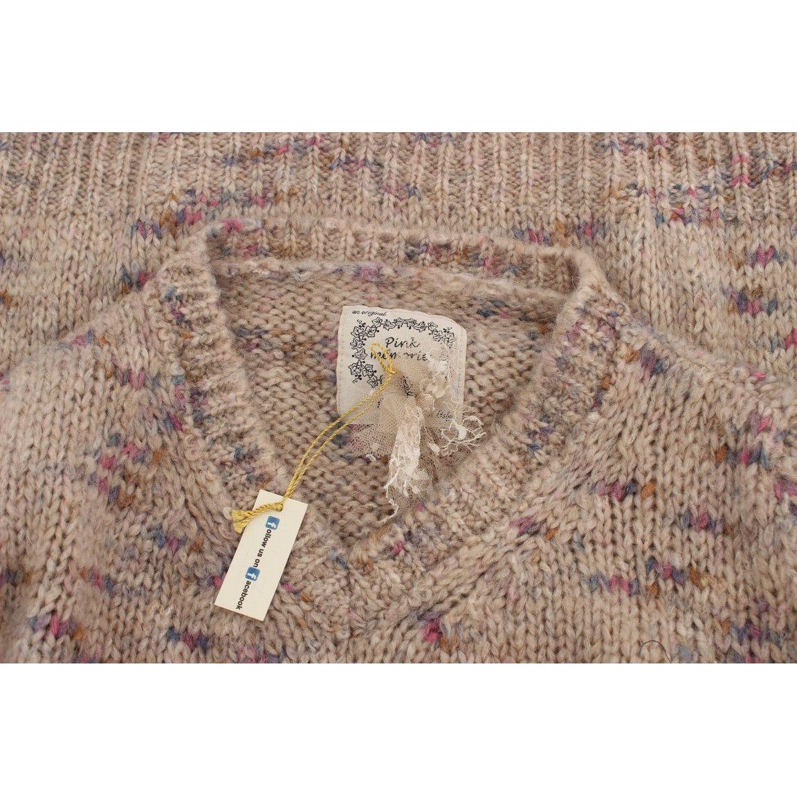 PINK MEMORIES Beige Oversized V-Neck Knitted Sweater PINK MEMORIES Rosy Brown
