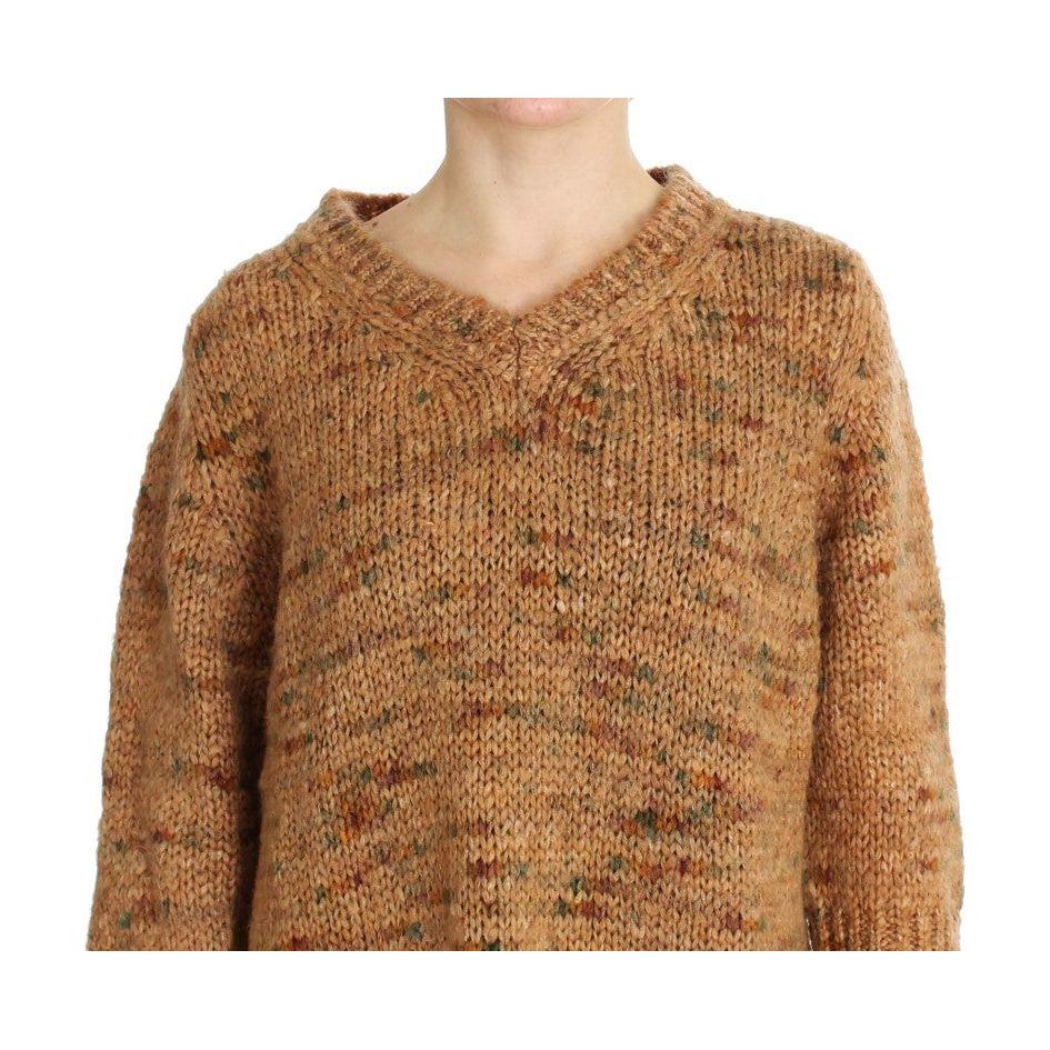 PINK MEMORIES Chic Brown Oversize Knitted V-Neck Sweater PINK MEMORIES Sienna