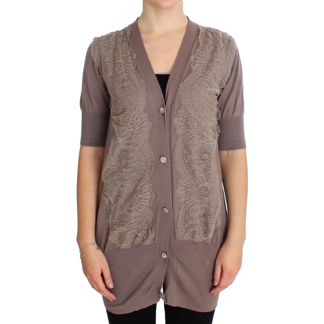 PINK MEMORIES Elegant Purple Cotton Lace Cardigan Sweater PINK MEMORIES Dim Gray