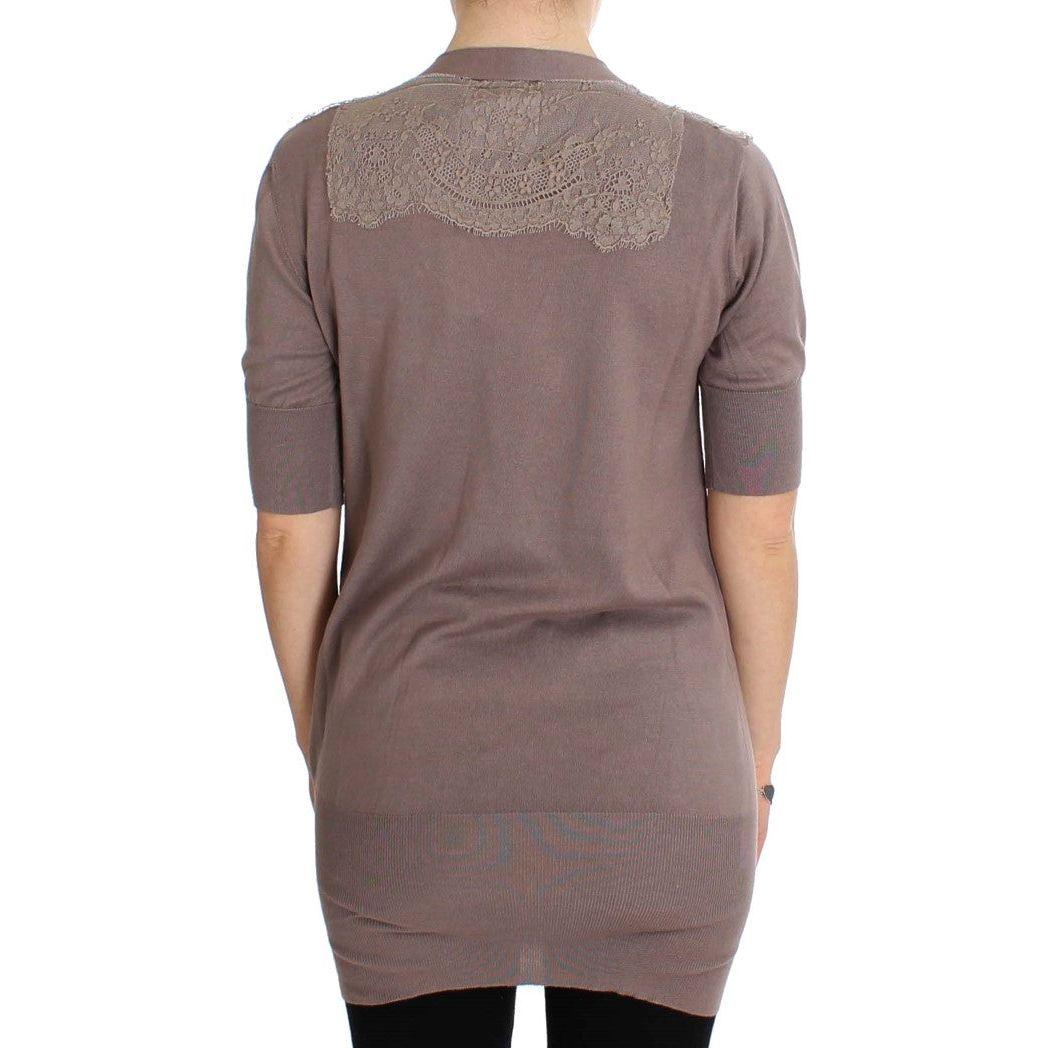 PINK MEMORIES Elegant Purple Cotton Lace Cardigan Sweater PINK MEMORIES Dim Gray