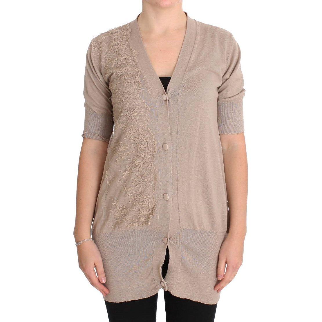 PINK MEMORIES Elegant Pink Cotton Lace Cardigan PINK MEMORIES Rosy Brown