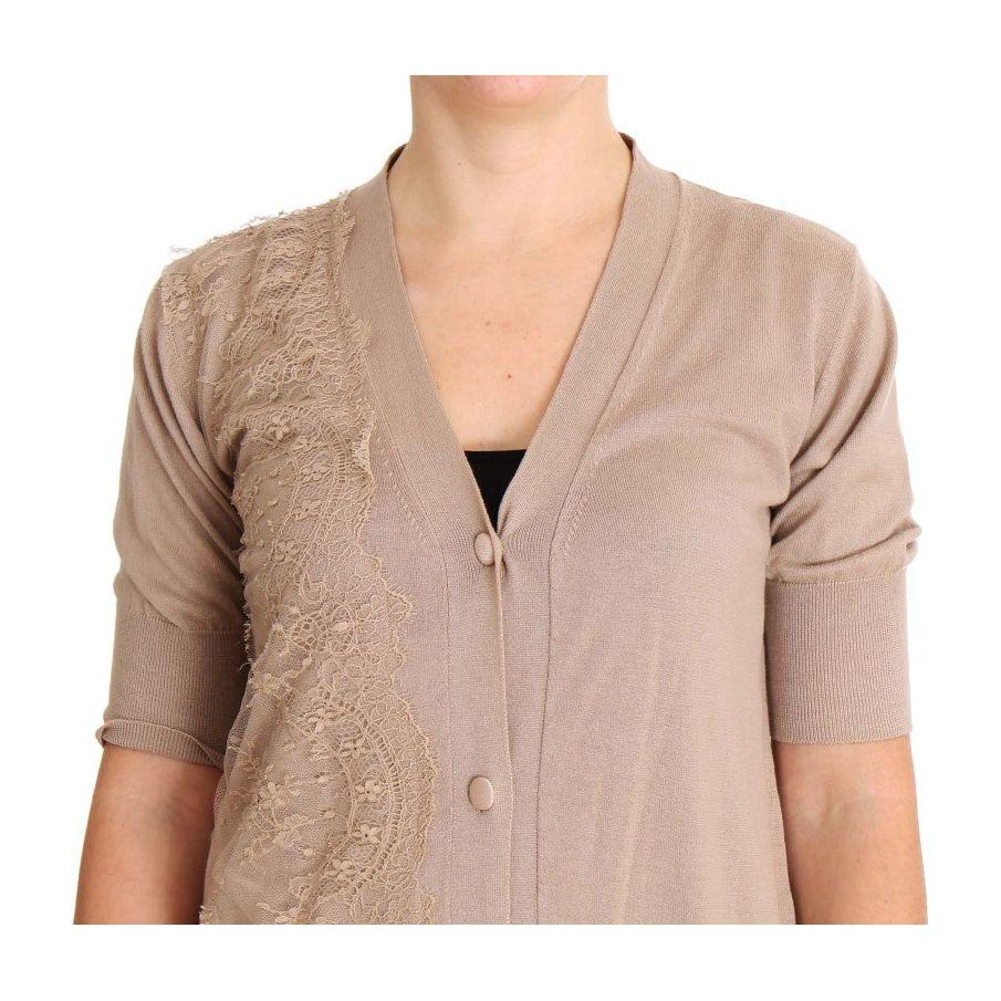 PINK MEMORIES Elegant Pink Cotton Lace Cardigan PINK MEMORIES Tan