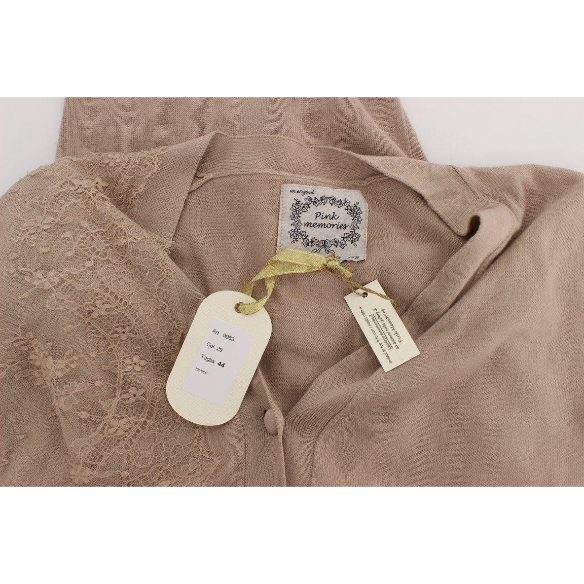 PINK MEMORIES Elegant Pink Cotton Lace Cardigan PINK MEMORIES Rosy Brown