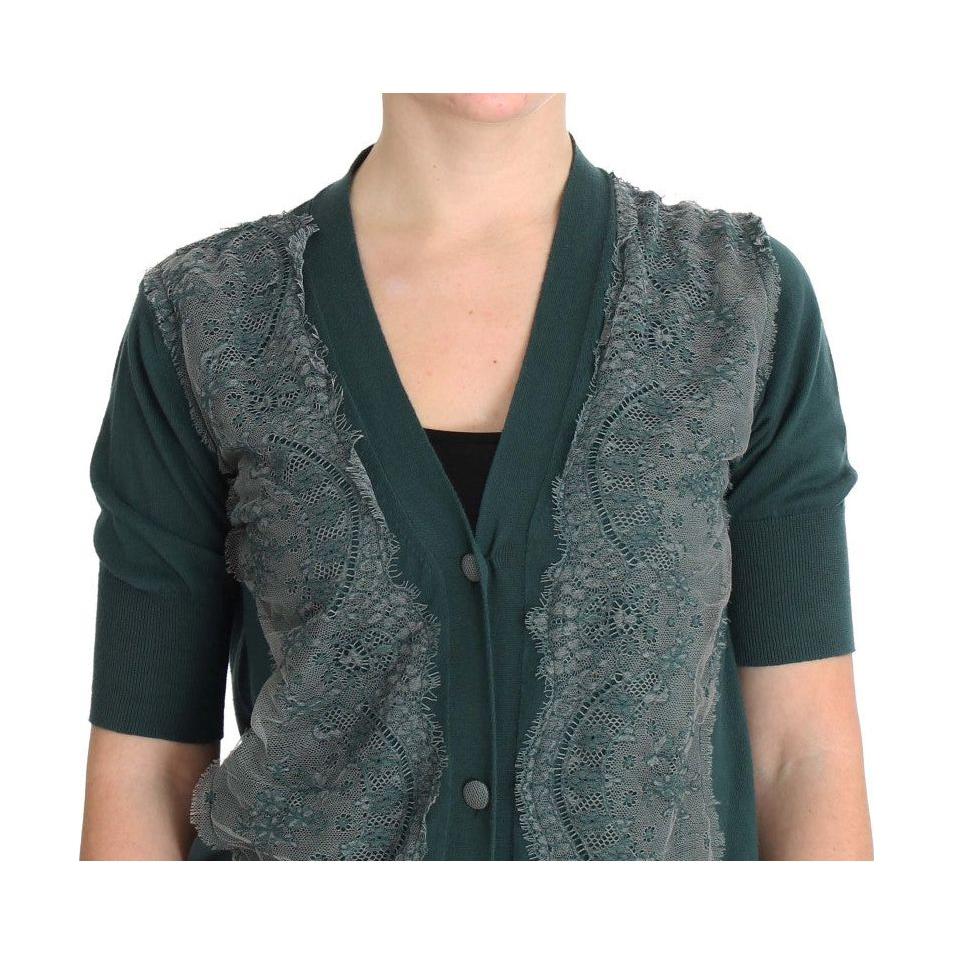 PINK MEMORIES Elegant Green Lace Cardigan Sweater PINK MEMORIES Dark Slate Gray