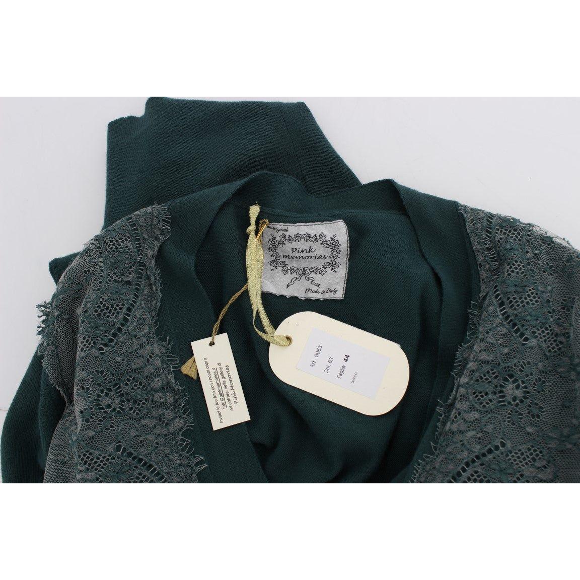 PINK MEMORIES Elegant Green Lace Cardigan Sweater PINK MEMORIES Light Gray