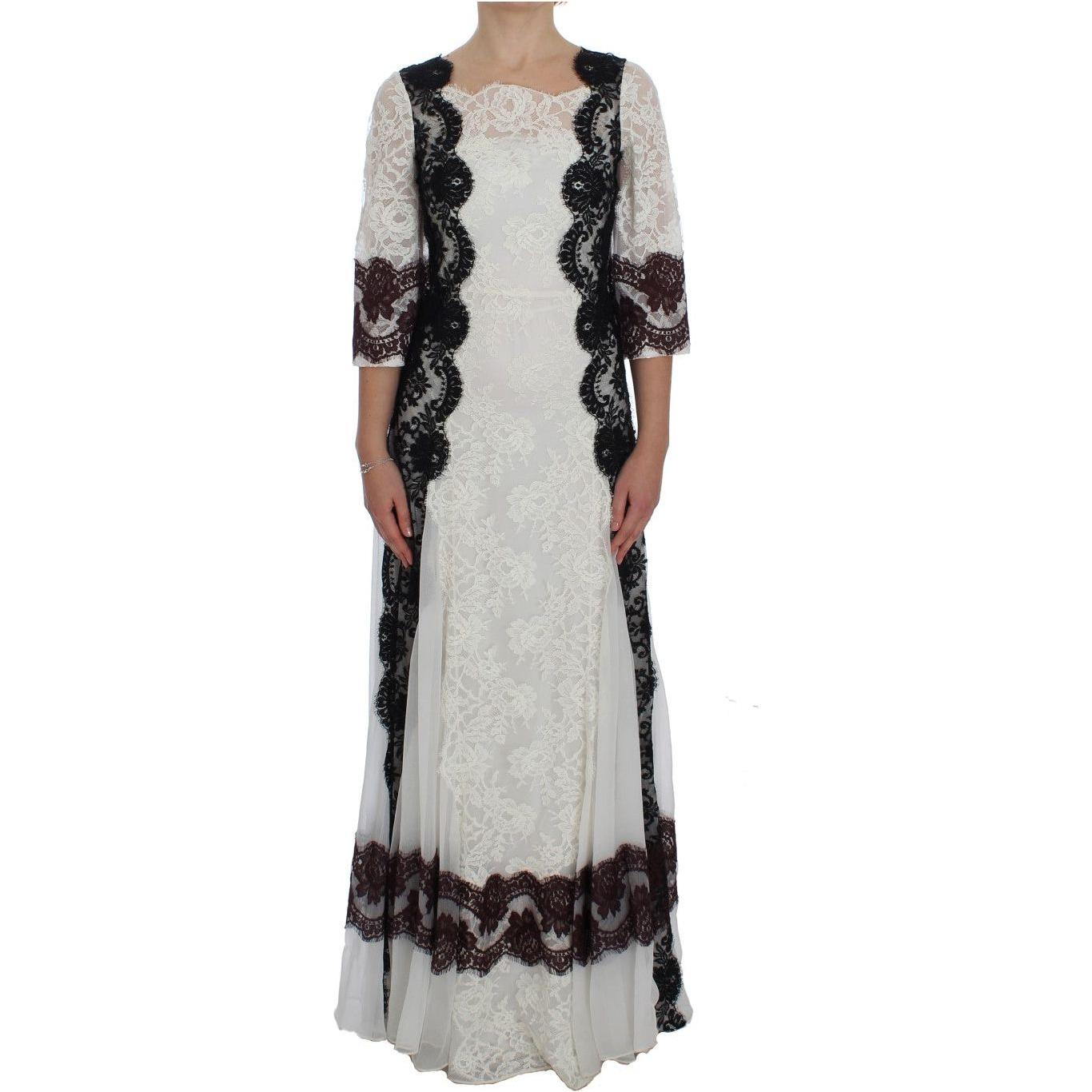 Dolce & Gabbana Floral Lace Silk Blend Maxi Dress Dolce & Gabbana Gray