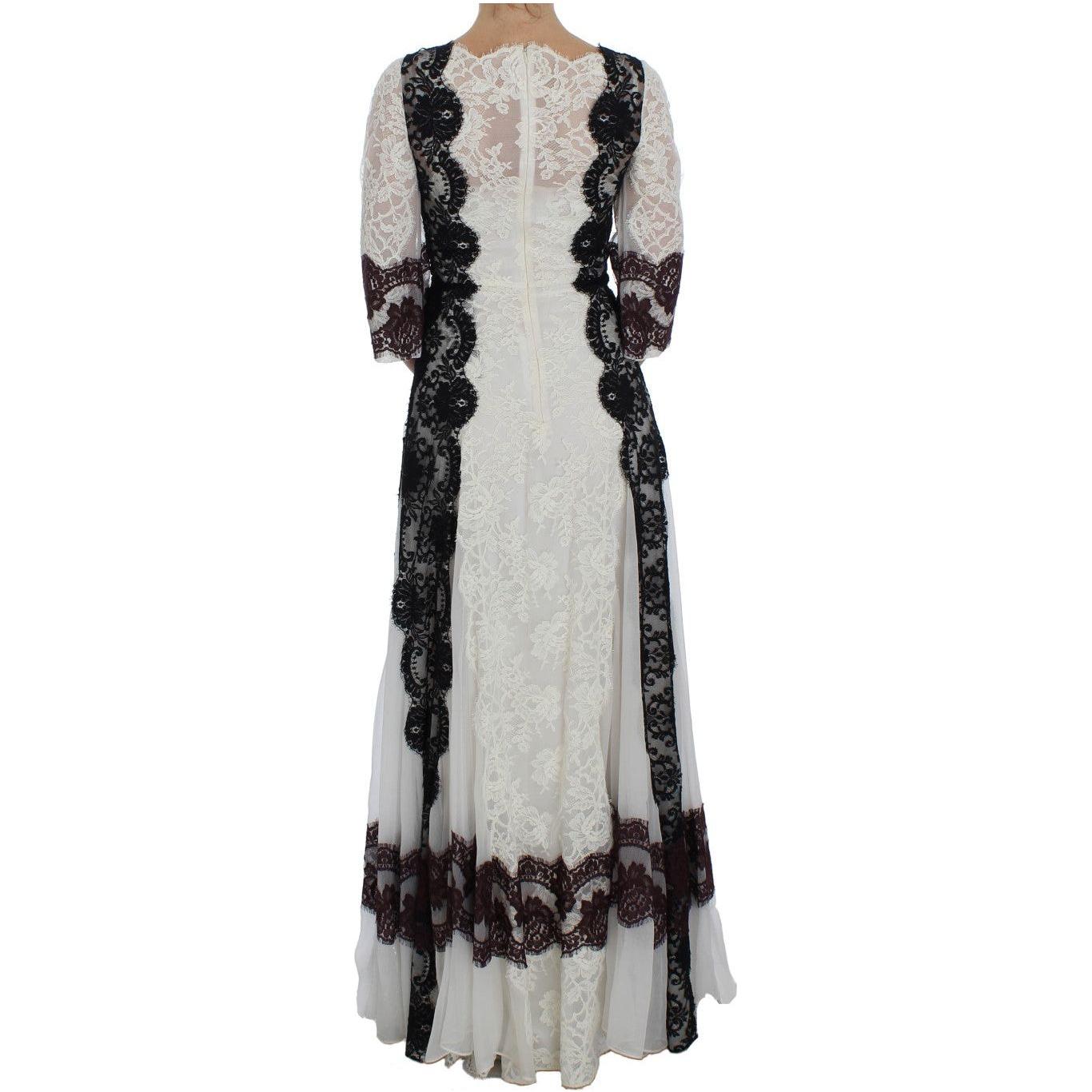 Dolce & Gabbana Floral Lace Silk Blend Maxi Dress Dolce & Gabbana Gray
