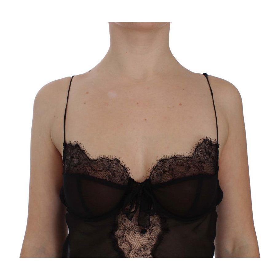 Dolce & Gabbana Elegant Black Silk Lace Lingerie Chemise Dolce & Gabbana Rosy Brown