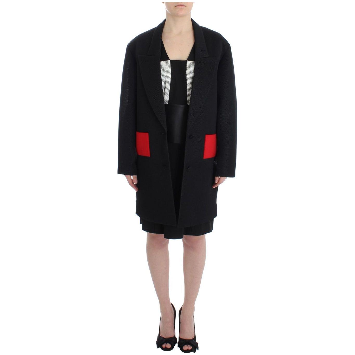 KAALE SUKTAE Elegant Draped Long Coat in Black with Red Accents Blazer Jacket KAALE SUKTAE Rosy Brown