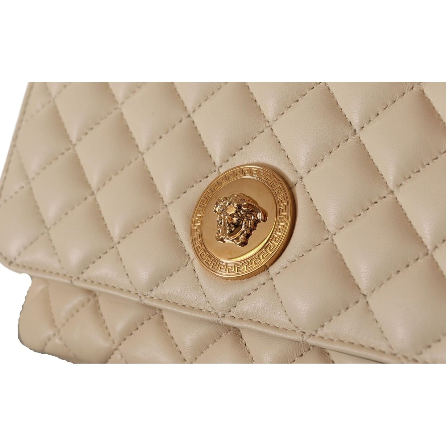 Versace Elegant White Nappa Leather Shoulder Bag Versace Tan