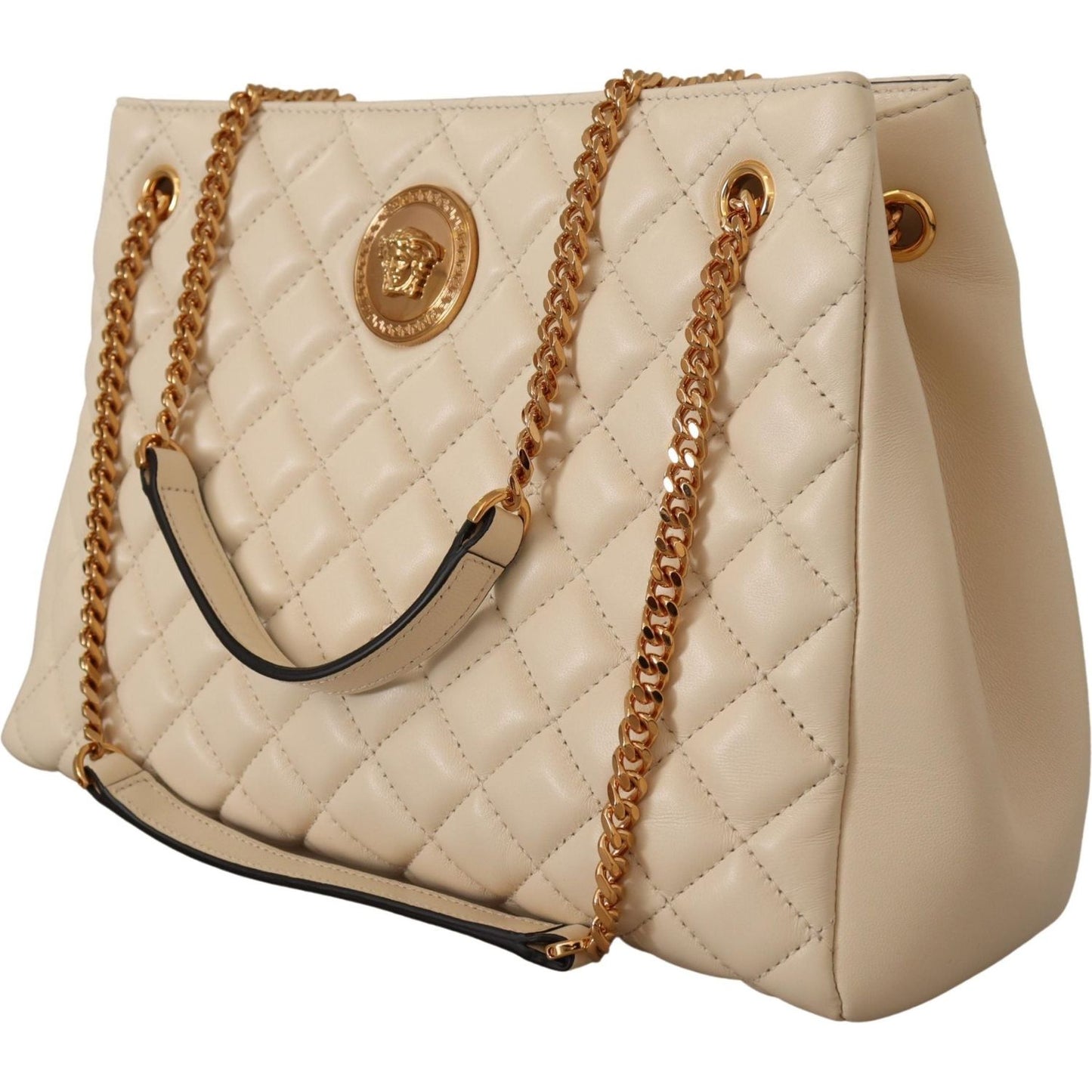 Versace Elegant Quilted Nappa Leather Tote Versace Tan