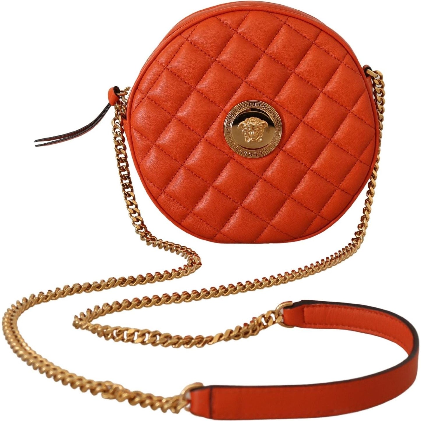 Versace Elegant Round Nappa Leather Crossbody Bag Crossbody Bag Versace Brown