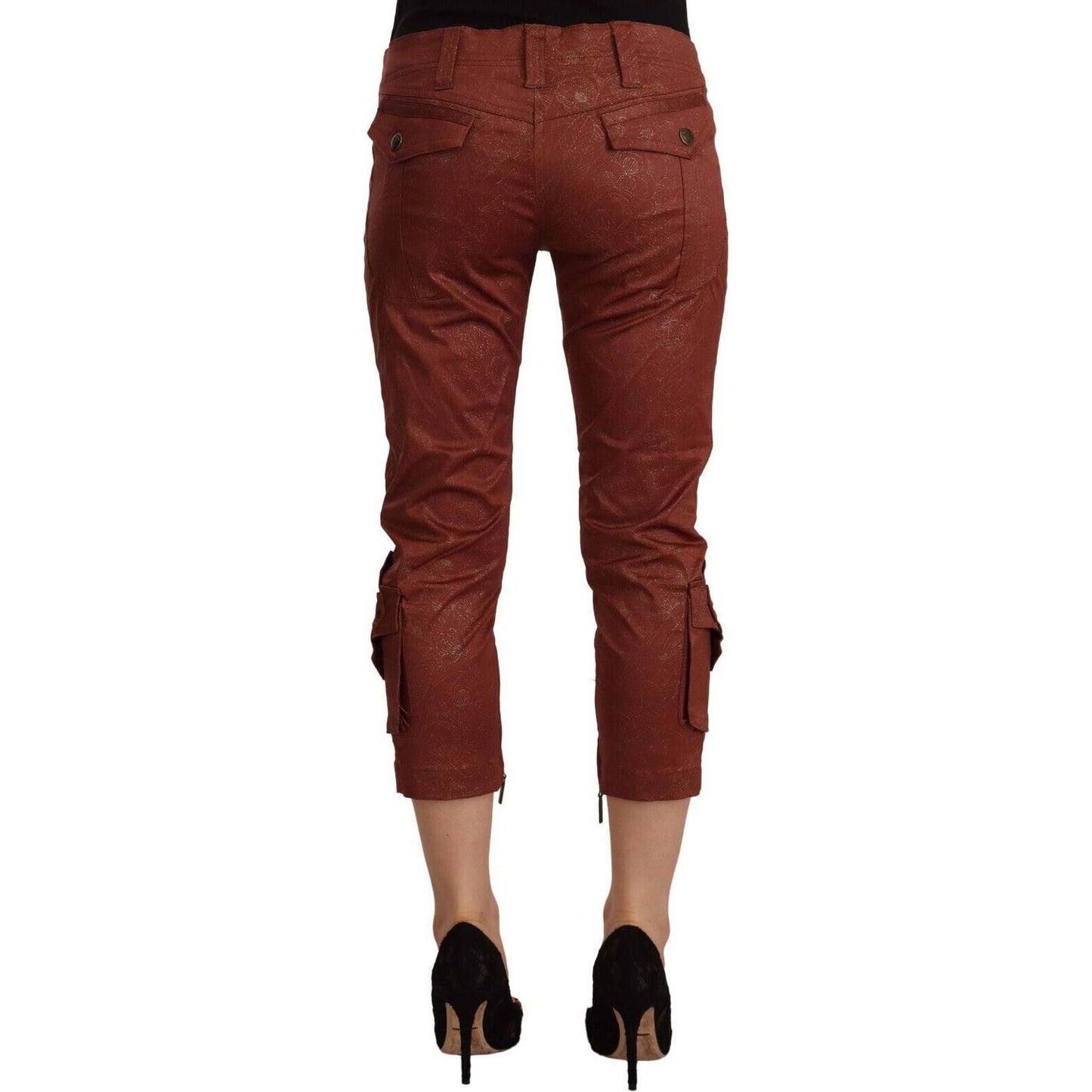 Just Cavalli Elegant Cropped Mid Waist Cotton Pants Just Cavalli Saddle Brown