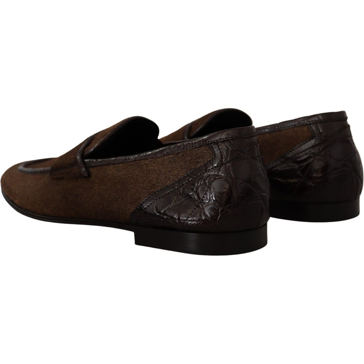 Dolce & Gabbana Elegant Brown Caiman Leather Loafers Dolce & Gabbana Black