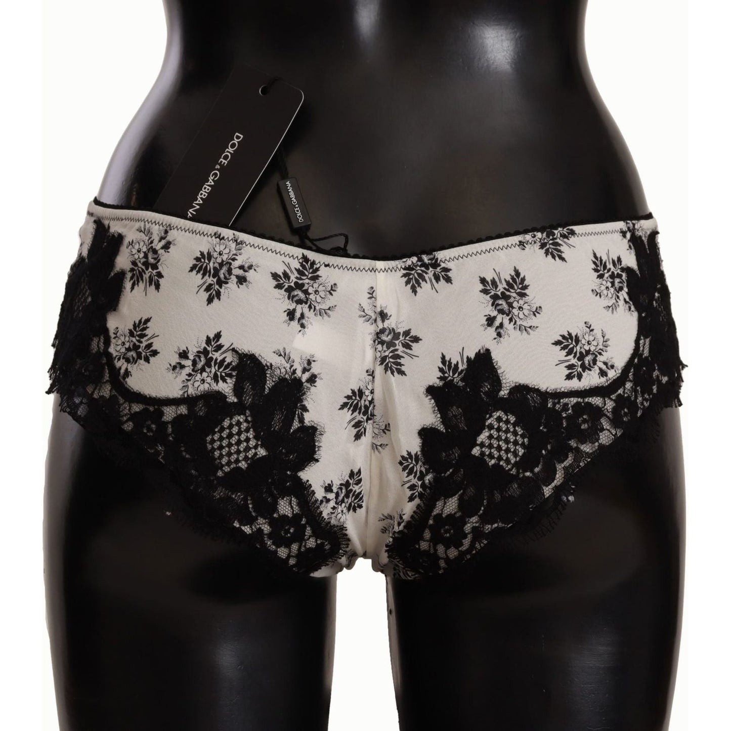 Dolce & Gabbana Elegant White Lace Silk Briefs Dolce & Gabbana Black
