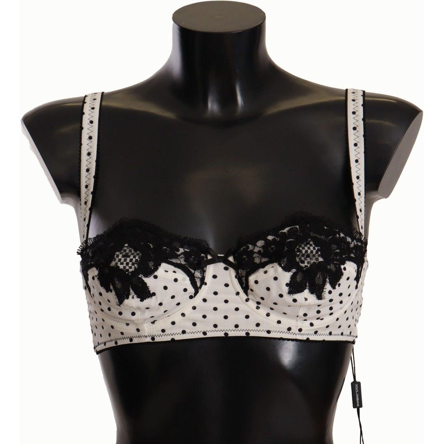 Dolce & Gabbana Elegant White Lace & Polka Dot Silk Bra Dolce & Gabbana Black