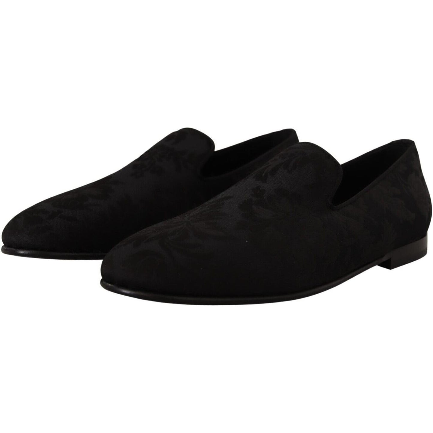 Dolce & Gabbana Elegant Jacquard Slide On Loafers Flats Dolce & Gabbana Black