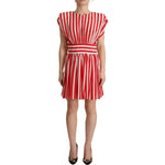 Dolce & Gabbana Elegant Striped Silk A-Line Mini Dress Dolce & Gabbana Rosy Brown